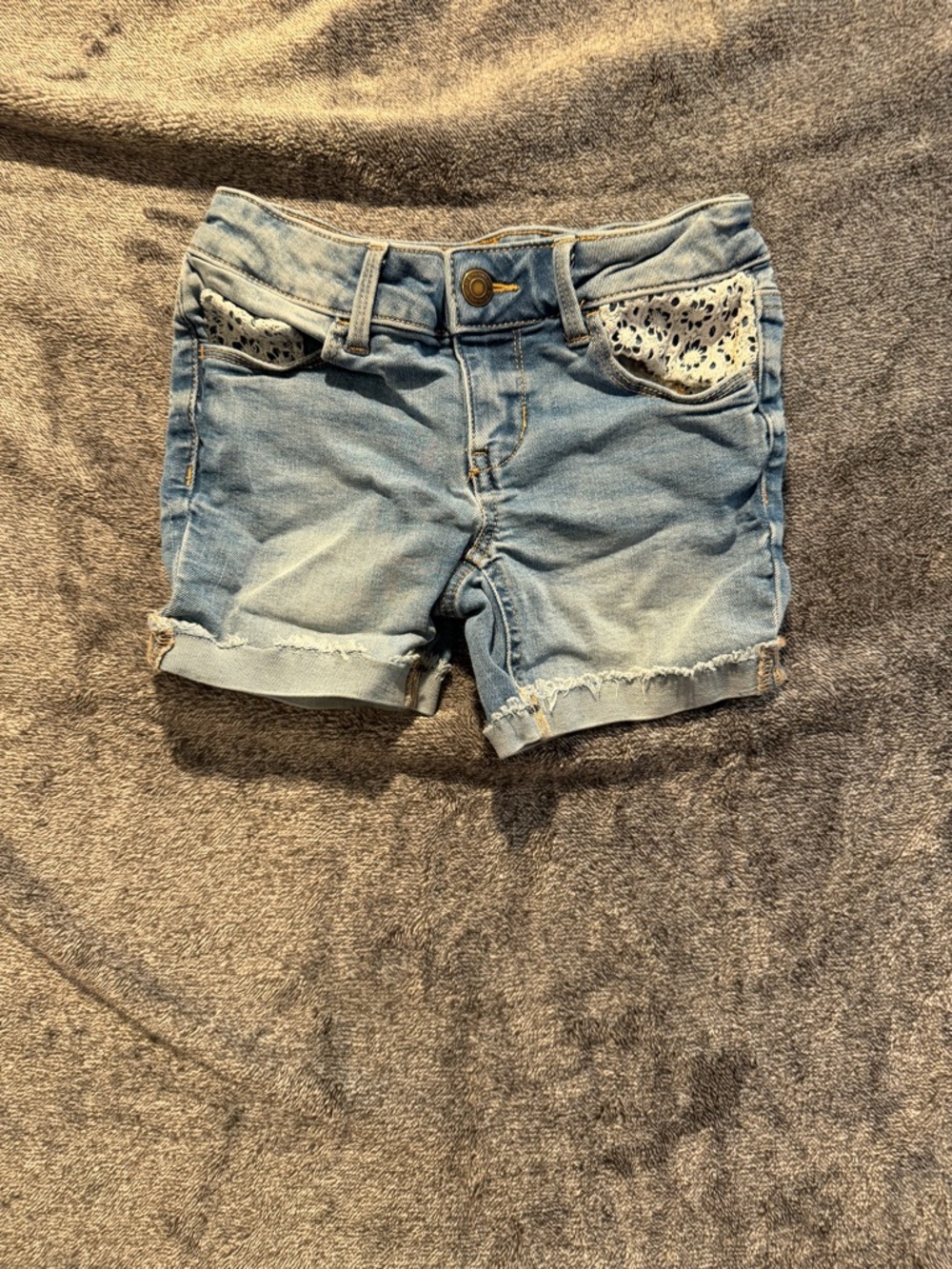Light Blue Denim Kid’s Shorts with Lace Pocket Detail